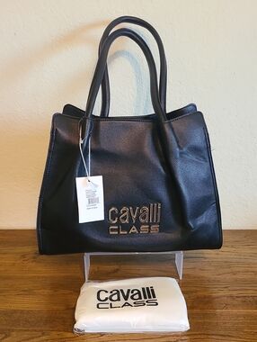 Cavalli Class Black Tote with Gold Logo